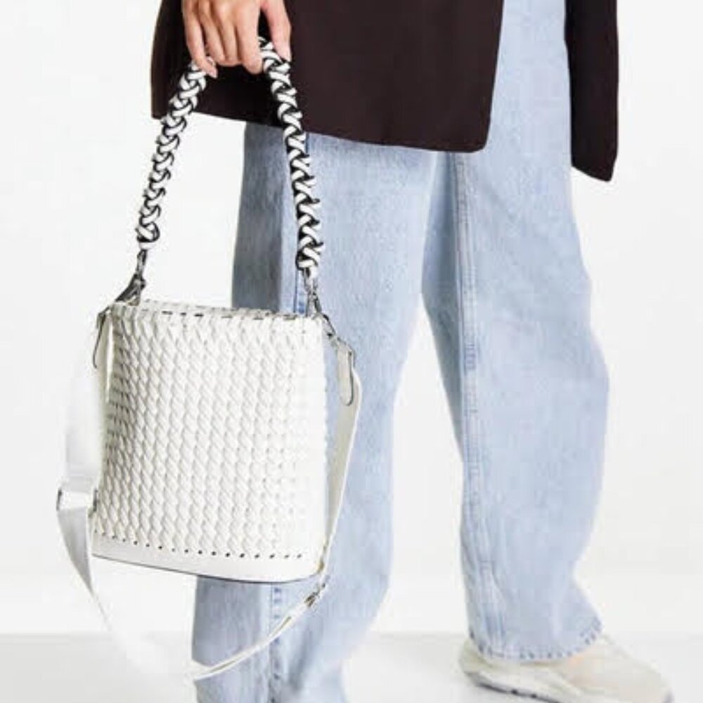 Topshop Sienna weave shoulder bag in white
